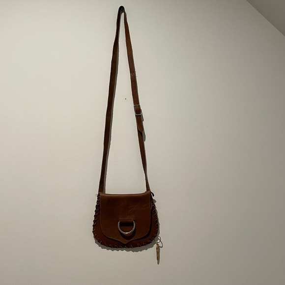 Vintage Leather Crossbody Bag Brown Saddle Purse Hippie Boho Festival - Picture 1 of 6